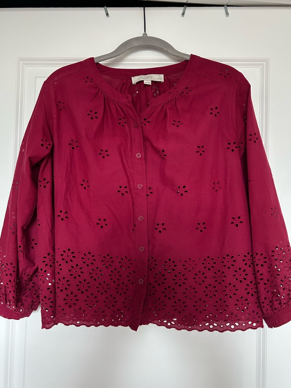 LOFT Women's Eyelet Button-Front Blouse